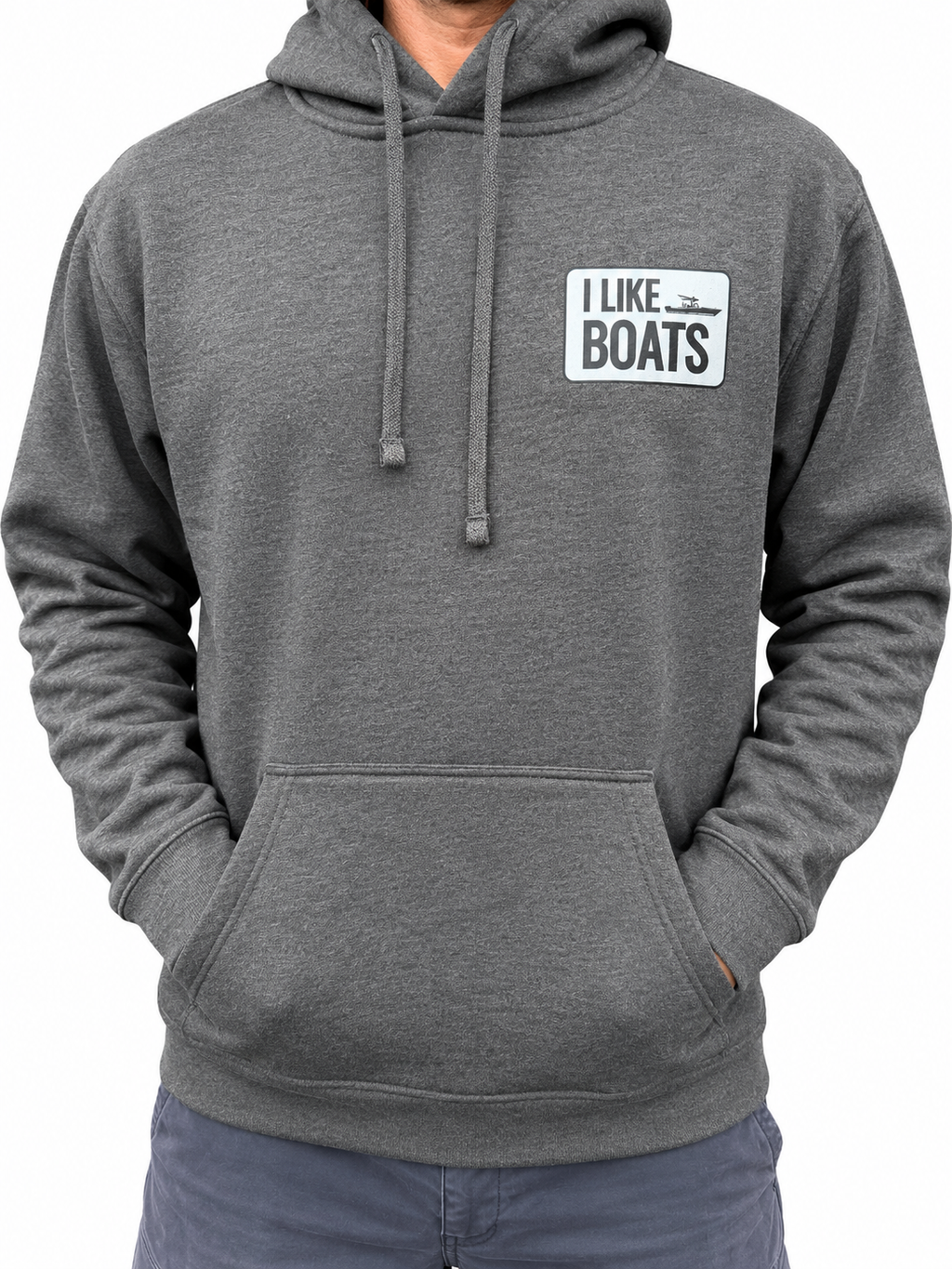 I Like Boats Hoodie (Charcoal with Black text on Sleeve)